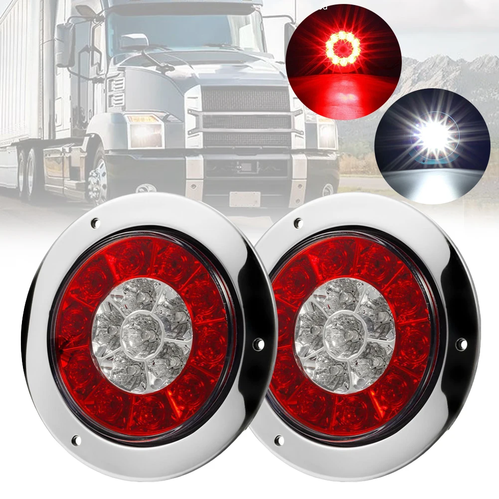

4'' Round LED Truck Trailer RV Lorry Rear Stop Turn Signal Tail Stop Light Lamp with Stainless Steel Frame Car Interior Light