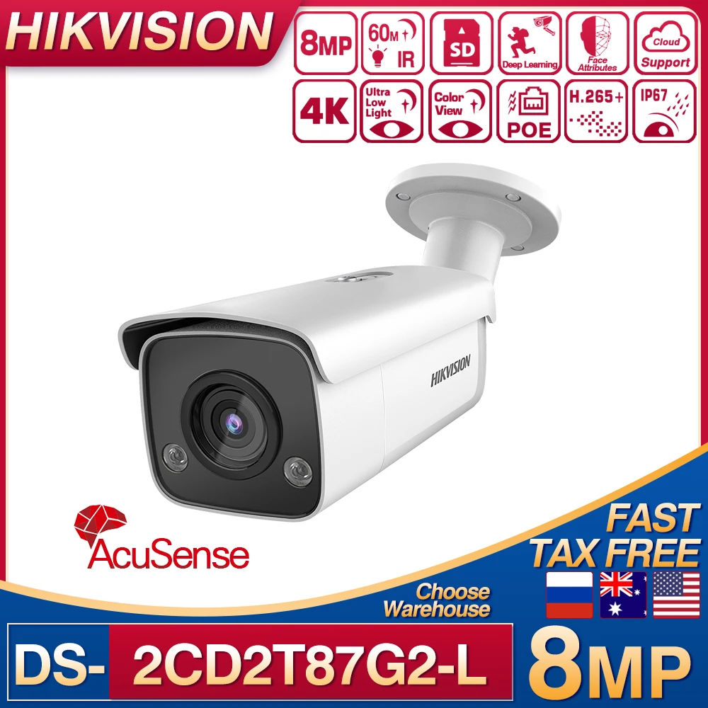 Hikvision AcuSense DS-2CD2T87G2-L IP Камера 4K ColorVu 8MP пуля H.265 + слот для карт SD POE уход за кожей лица