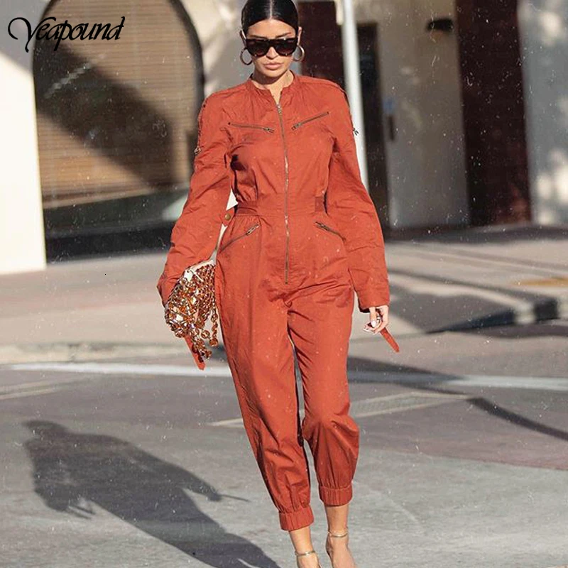 앞 지퍼 가을 숙녀 여자 점프 슈트 Clubwear Playsuit Bodycon 파티 섹시한 긴 소매 Jumpsuit