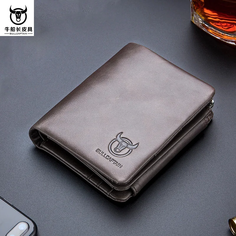 

BULL CAPTAIN Brand Genuine Leather RFID Multi-usage Pocket Wallet Men's Cardholder Card Case Coin Bag Men Zipper Dollar Purse