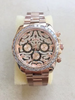 

Classic New Men Rose Gold Limited Edition 904L Stainless Steel Japanese Quartz Chronograph Sapphire Watch Black Rubber AAA+