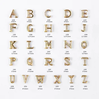 

1pcs 3D Gold Alloy Zircon A-Z 26 English letters nail art crystal rhinestones gems nails accessories DIY nail decoration Charms