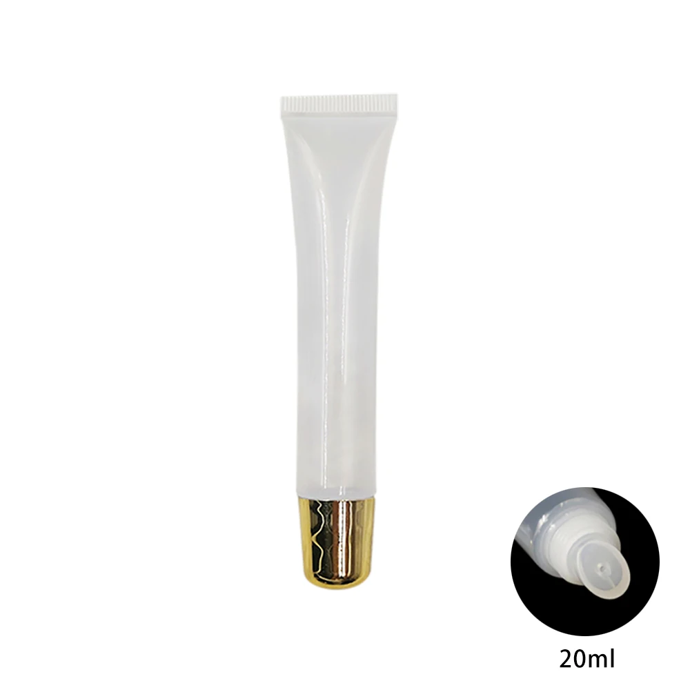 20ml White/Clear Squeeze Lip Gloss Tube with Clear/Gold/White Cap