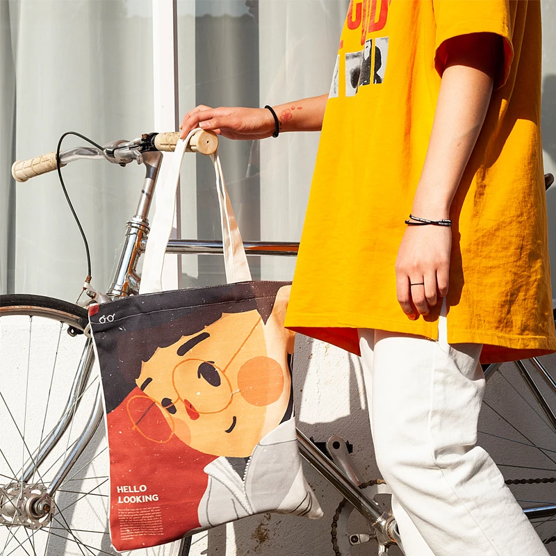 

Japanese single shoulder canvas bag large capacity Korea ins Harajuku cartoon printing fashion simple casual female shoulder bag