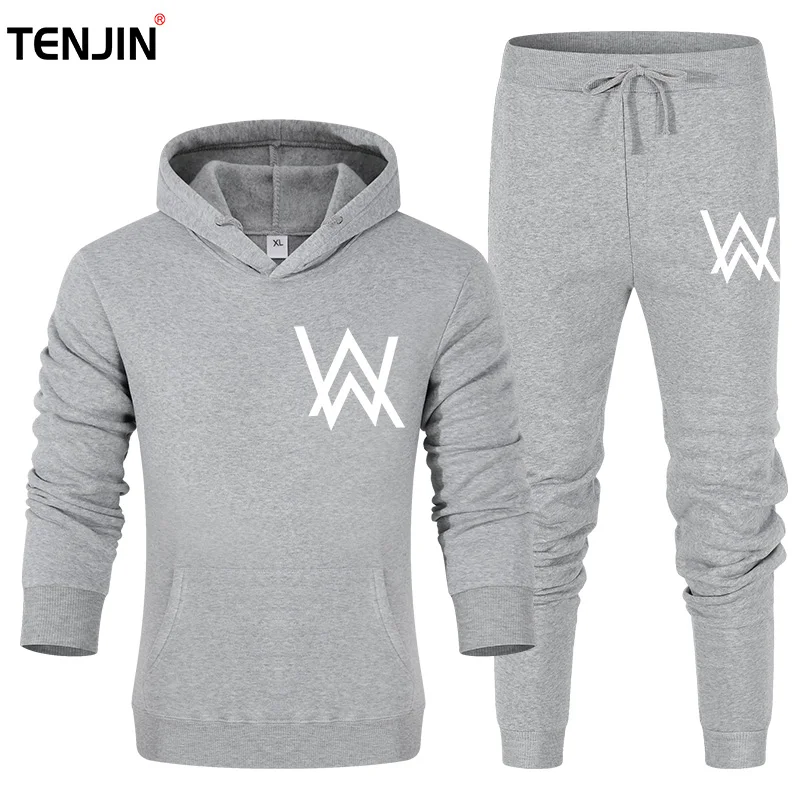 60% OFF Brand W Men's Set Fashion Sportswear Tracksuits Sets Men Clothes gyms Hoodies+Pants Sets casual Outwear sport Suits Fleece Thick