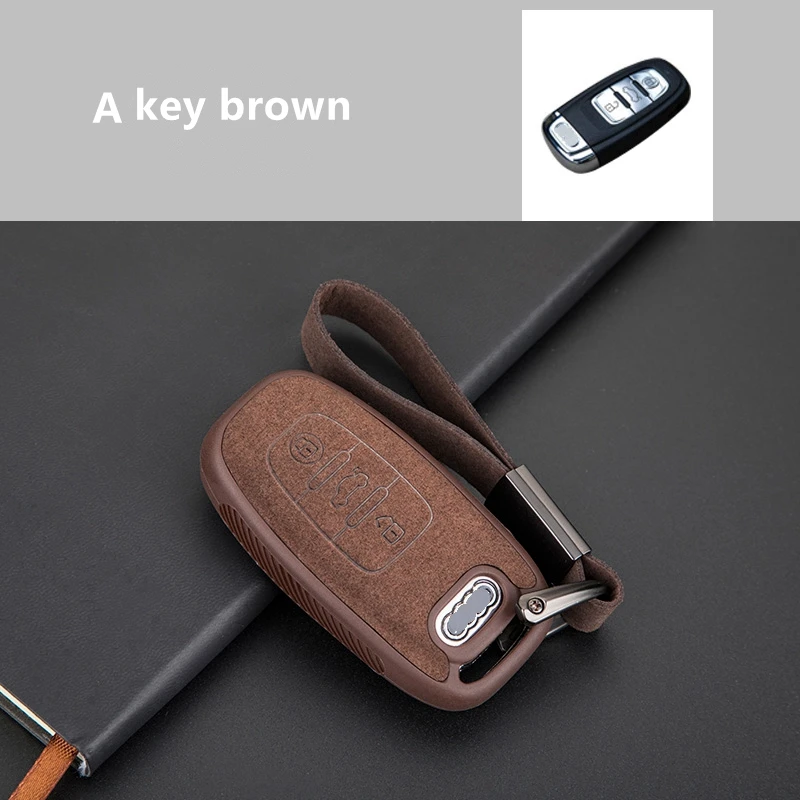 A key brown Ткань замши автомобиля кожаный брелок чехол держатель для Audi Q3 Q5 Q8 Q7 Sline C5 C8 A4 B6 B7 B8 B9 TT 80 S6 A1A4 B8 A5 A6 A7 A8 D5 TT 8P 8L - Название цвета: A key brown
