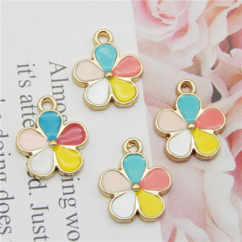 

Julie Wang 10PCS Enamel Small Flower Charms Alloy Five-color Flower Pendant Bracelet Earrings Jewelry Making Accessory