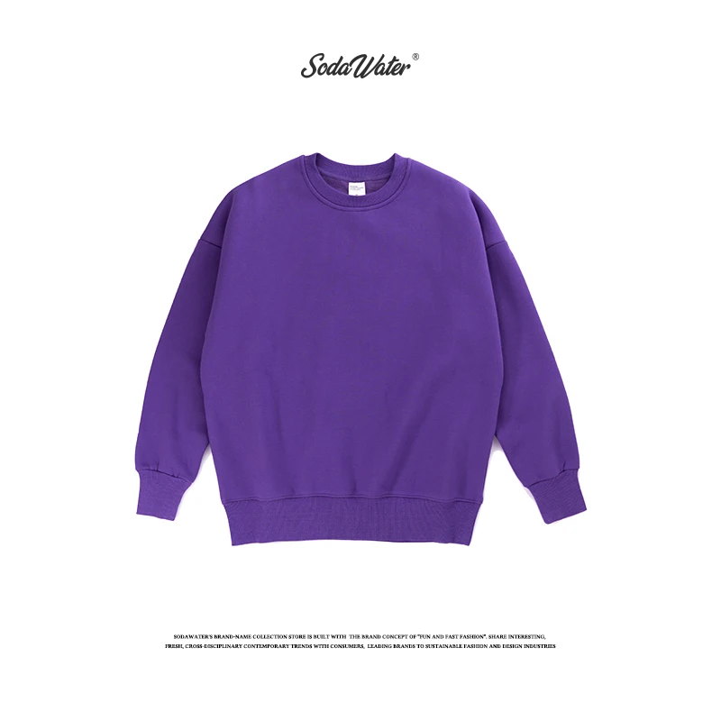  SODAWATER Men Oversized Hoodie Harajuku Multi Color Solid Sweatshirts Basic Cotton Thick O-Neck Hoo