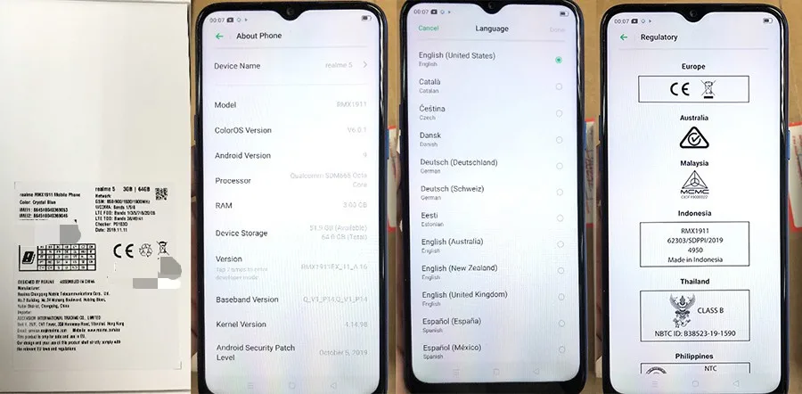 EU версия OPPO Realme 5 6,5 ''3/4 ГБ Оперативная память 64/128 ГБ Встроенная память Snapdragon 665 AIE Восьмиядерный 5000 мА/ч, 12MP+ 13MP Quad камеры мобильного телефона
