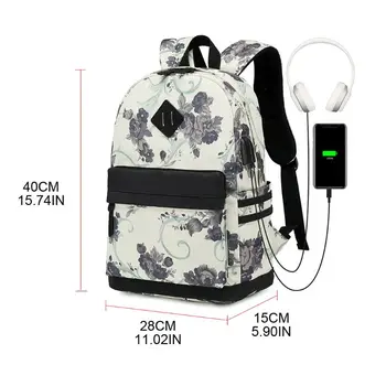 

Fashion Canvas Rucksack Backpack School Bag USB Charging Port College Daypack