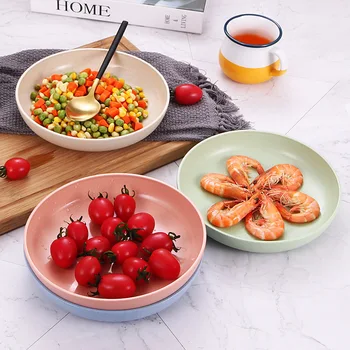 

2Pcs Food Snack Dish Plate Eco-friendly Wheat Straw Lunch Dinner Dessert Fruit Plate Tray Kitchen Tableware Serving Plates Sets