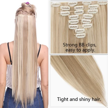 SNOILITE 26inch 8pcs/set clip in hair extensions straight natural hair clip ins synthetic clip in hair extension for women 3