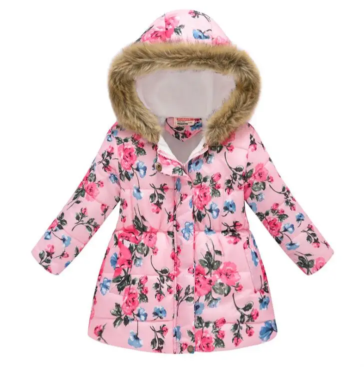 Winter Girl Coat Warm Baby Down Jacket Kids Fashion Printed Cotton Outerwear Children's Christmas Costume Dress For 3-10 Y Girls - Цвет: photo color