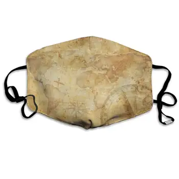 

Aged Treasure Map Washable Reusable Mask, Cotton Anti Dust Half Face Mouth Mask For Kids Teens Men Women With Adjustable Ear