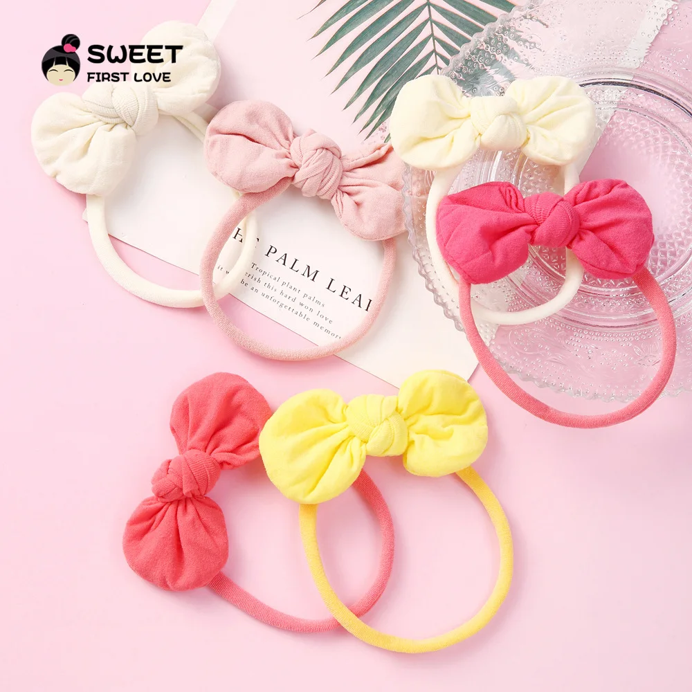 INS Network Red Cross-Border Children's Headdress 34-Color Cotton 8-Word Bow Baby Hair Band Seamless Nylon Rubber | Аксессуары для