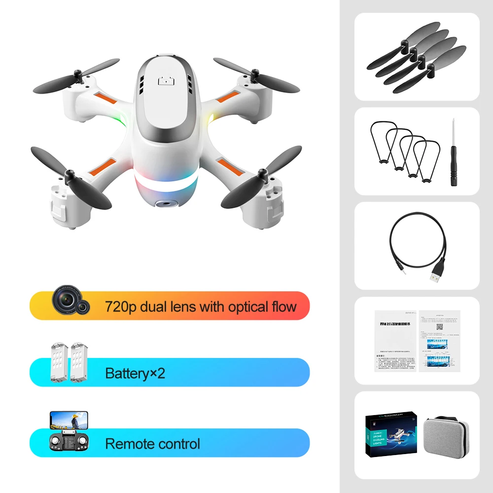 2021 New Toys Mini Drone Rainbow LED Dynamic Light Remote Control Helicopter Toy RC Quadcopter Aerial Photography HD Dual Camera syma remote control RC Quadcopter