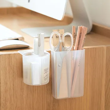 

Paste Hanging Small Pen Holder Plastic Desk Storage Tube Creative Student Simple Desktop Stationary Storage Box