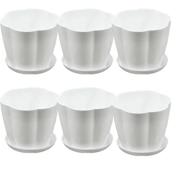 

New 12 Pack 5.1Inch White Plastic Flower Plant Pots Seedlings Nursery Pot Planter with Saucer Pallet