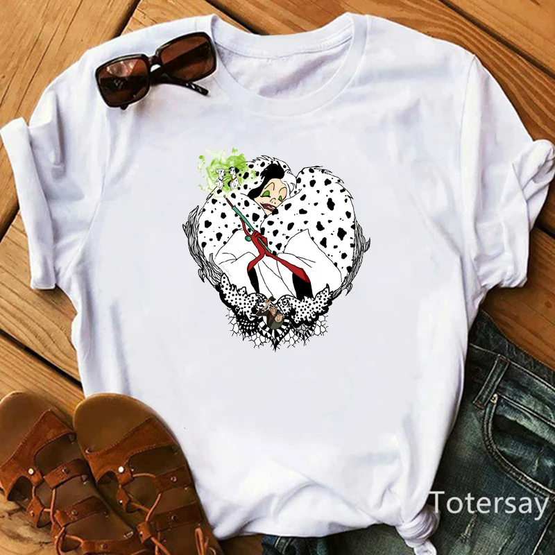 Women T Shirts Cruella De Vil Dogs Graphic T-shirt Female Clothes  Funny Cartoon T shirt Summer Tops Casual Oversized