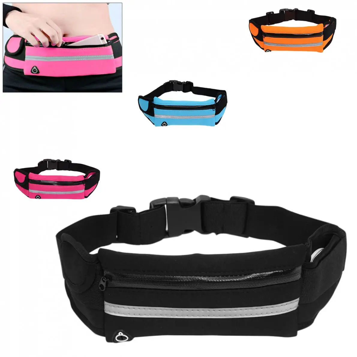 Ceinture De Course à Pied étanche Pour Téléphone Portable Jusqu'à 7 - Avec Réflecteur - Noir