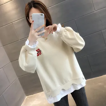 

Women Simple Round Neck Long-sleeve Pullover Casual Letter Print Sweatshirt Fake Two Pieces Sweatshirt s 2020