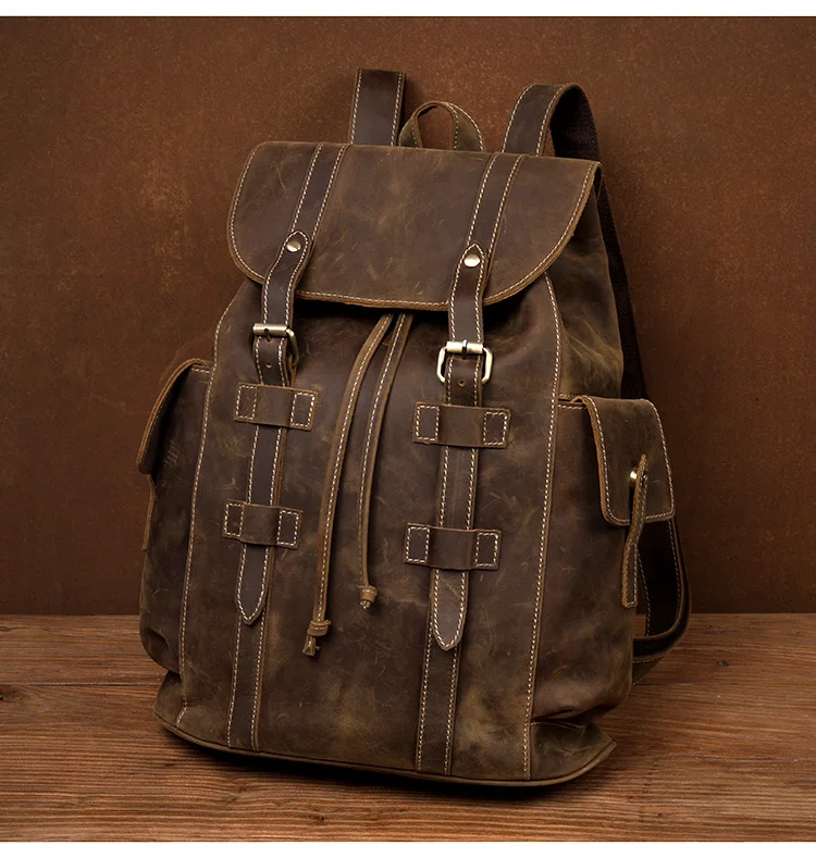 Front View of Woosir Brown Backpack Leather