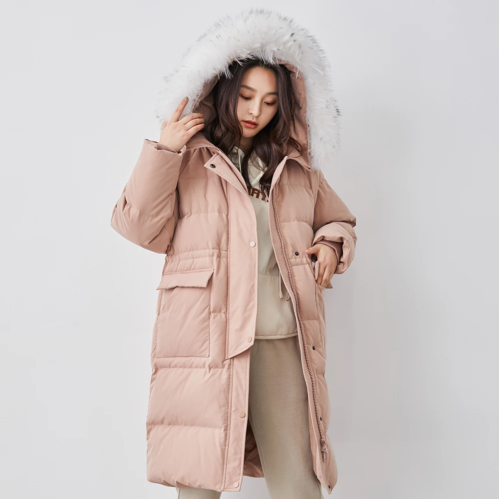 YAYA Women's Winter Duck Down Jacket Real Raccoon