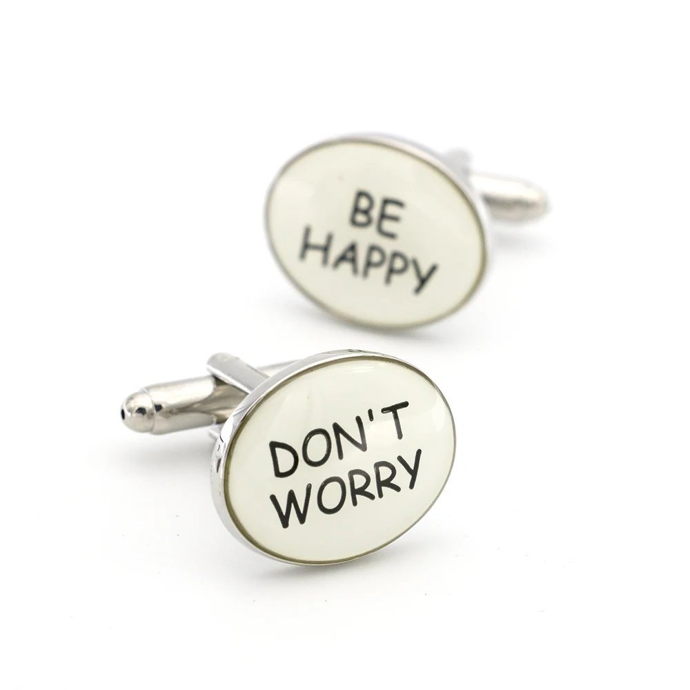 Free Shipping Men's Cufflinks DON'T WORRY BE HAPPY Design White Color Quality Copper Cuff Links Wholesale&ampretail | Украшения и