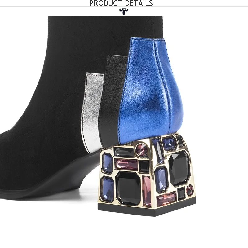 ZVQ/модные брендовые ботильоны; рубиновый кристалл; женская обувь на каблуке со стразами; осенние ботинки из натуральной коровьей кожи с эластичной тканью