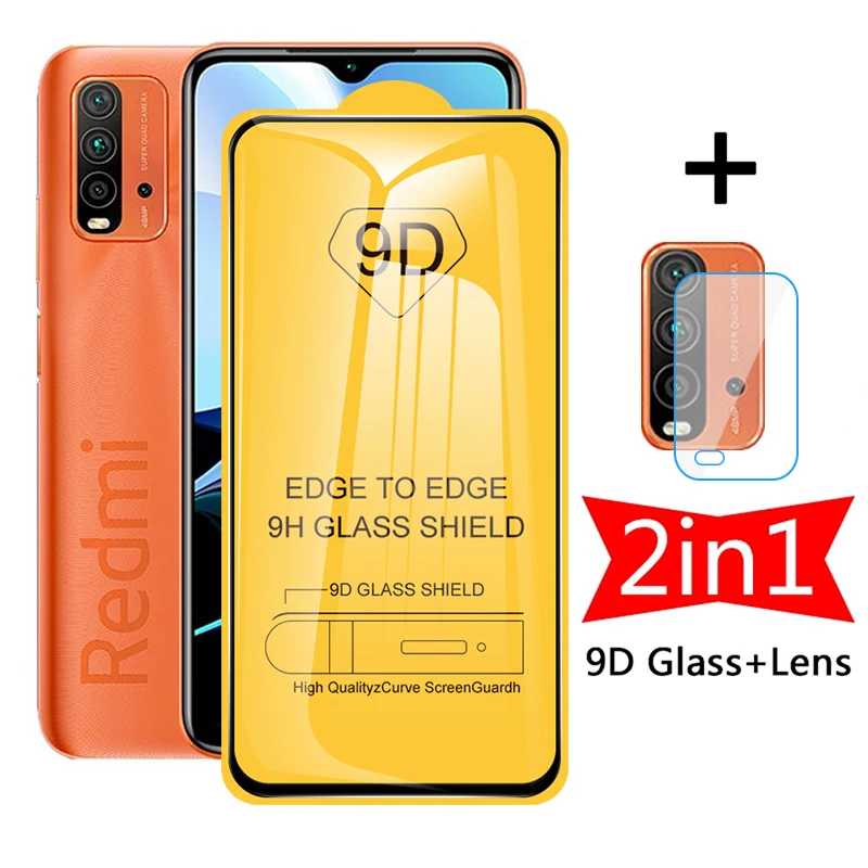 2 в 1 закаленное стекло для Xiaomi Redmi 9T объектив камеры 9D полное клеевое защитное