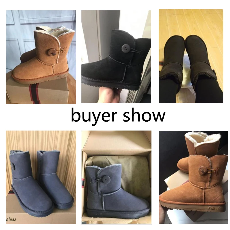 Ceny Skórzane buty śniegu kobiet 2019 zima nowa tuba drewniane przycisk pogrubienie ciepłe wodoodporne śnieg bawełniane kobiet