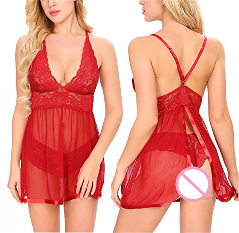 

Women Sexy Lace Lingerie With G-string Plus Size Open Back Langerie Babydoll Sleepwear Underwear Erotic Costumes Lenceria Mujer