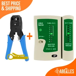 Testeur de câble réseau + outil de sertissage RJ45 RJ11 RJ12, pince de coupe de câble 