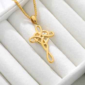 

Fashion Cross Knot Necklaces For Womens Golden Stainless Steel Gold Chain Short Long Christian Jesus Lucky Jewelry Gift
