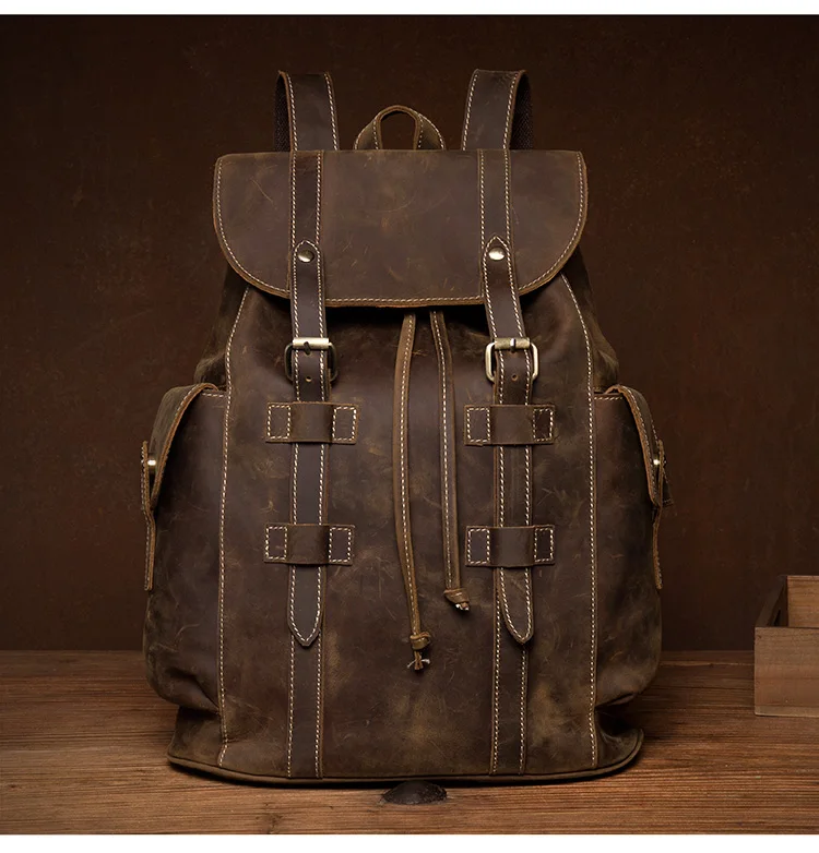 Front View of Woosir Brown Backpack Leather for Laptop