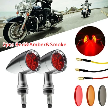 

2pcs Chrome Motorcycle Bullet LED Turn Signal Red Lights Indicator For Harley For Chopper 3 Wires Motorbike Turn Signal Light
