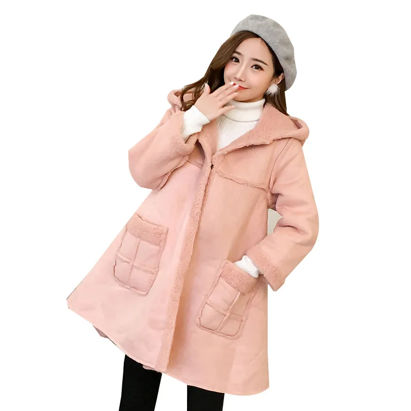 Женское пальто женские куртки для беременных зима корейский модный толстый свободный жакет с капюшоном Одежда для беременных - Цвет: Pink