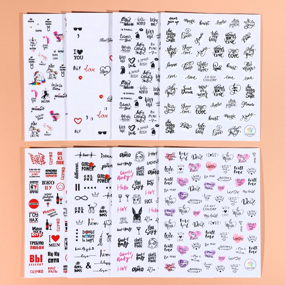 1 шт., Мультяшные 3D наклейки для ногтей, милые буквы, сердце, самоклеющиеся слайдеры, любовь, цветок, дизайн ногтей, переводная татуировка, маникюрный LYCA617-626