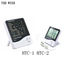 Estação meteorológica HTC-2/HTC-1 termômetro ao ar livre indoor higrômetro digital lcd c/f temperatura medidor de umidade com despertador