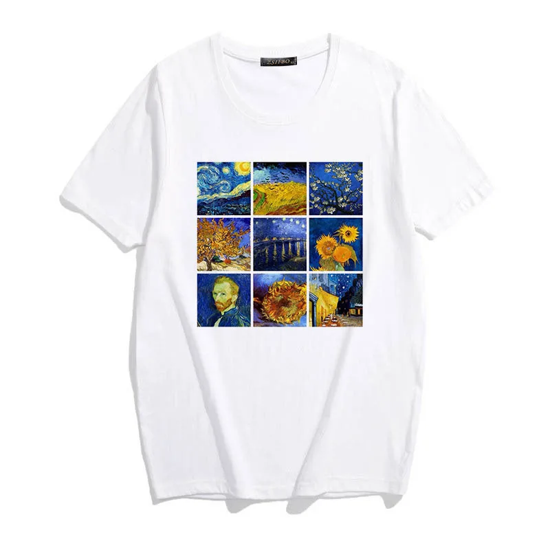 Женская футболка в винтажном стиле с рисунком из мультфильма "Monet art", летняя мода, мягкий гранж, эстетический принт, круглый вырез, крутой, Harajuk Chic, повседневные топы - Цвет: 3