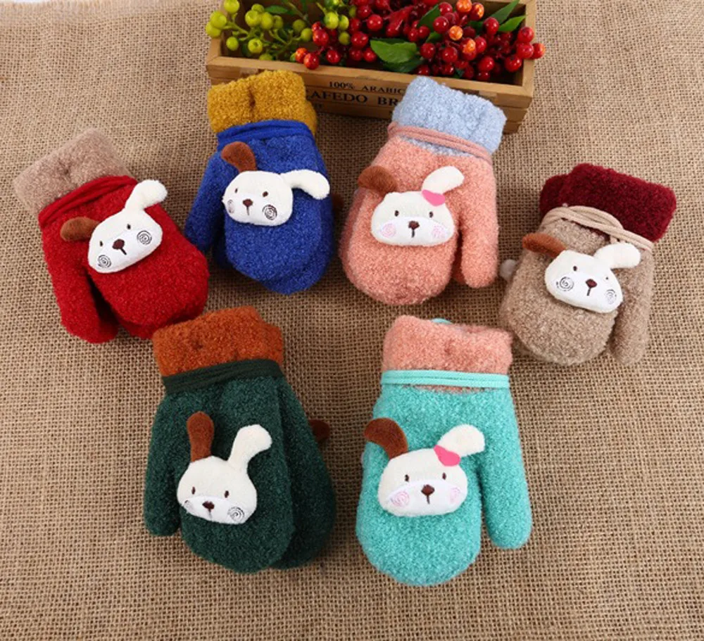 Toddler Baby Cartoon Rabbit Gloves Cute Thicken Cartoon Hot Girls Boys Of Winter Warm Gloves Mittens Christmas Gifts Kids M840