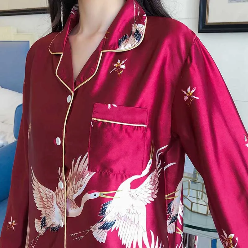 Silk Pjs For Women's Pajamas Sets Silk Pyjama Women Sleepwear Spring Homewear Satin Autumn Loungewear Suit Plus Size 5XL