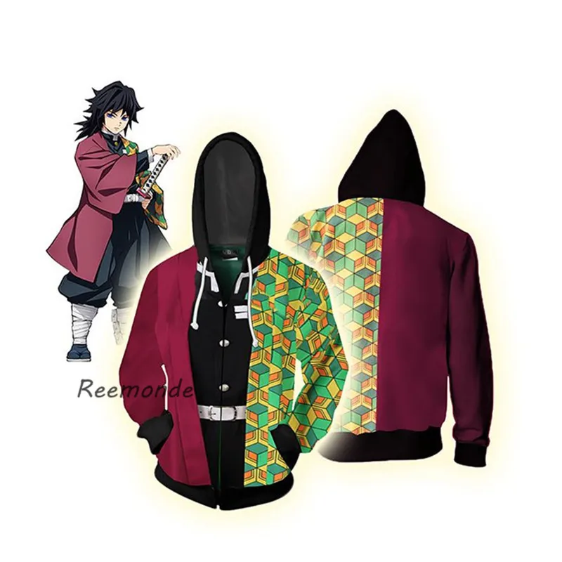 Newest Anime Demon Slayer Hoodie Costume Kamado Tanjirou Kamado Nezuko Kochou Shinobu Cos Hoodies Black Kawaii Tops Unisex