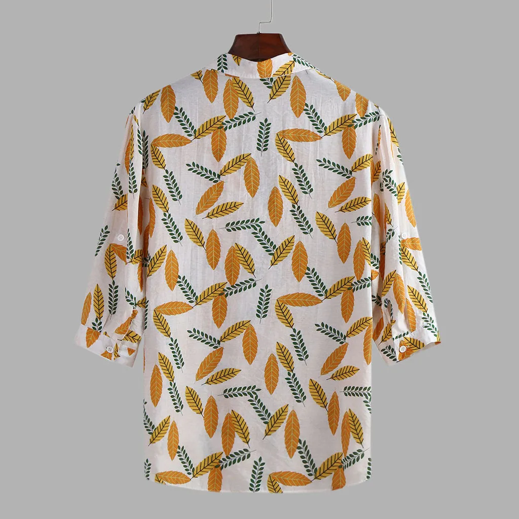 Мужская рубашка camisa masculina уличная осенне-зимняя Повседневная рубашка с отложным воротником и принтом на пуговицах с коротким рукавом мужские рубашки
