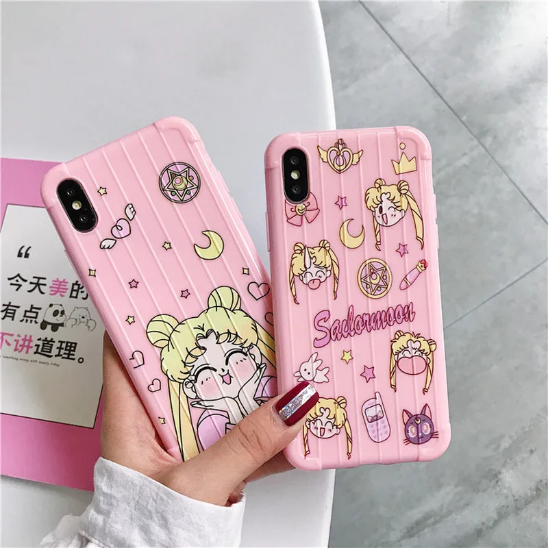 Розовый японский аниме каваи Сейлор Мун чехол для телефона для iPhone 6 6 Puls 6S 7 8 Puls X Чехол s TPU мягкая задняя крышка Coque
