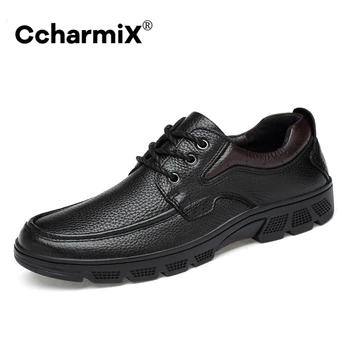 

CcharmiX Luxury Genuine Leather Business Men Shoes Plus Size 48 Winter Warm Plush Formal Wedding Shoe Lace-up Casual Dress Shoes