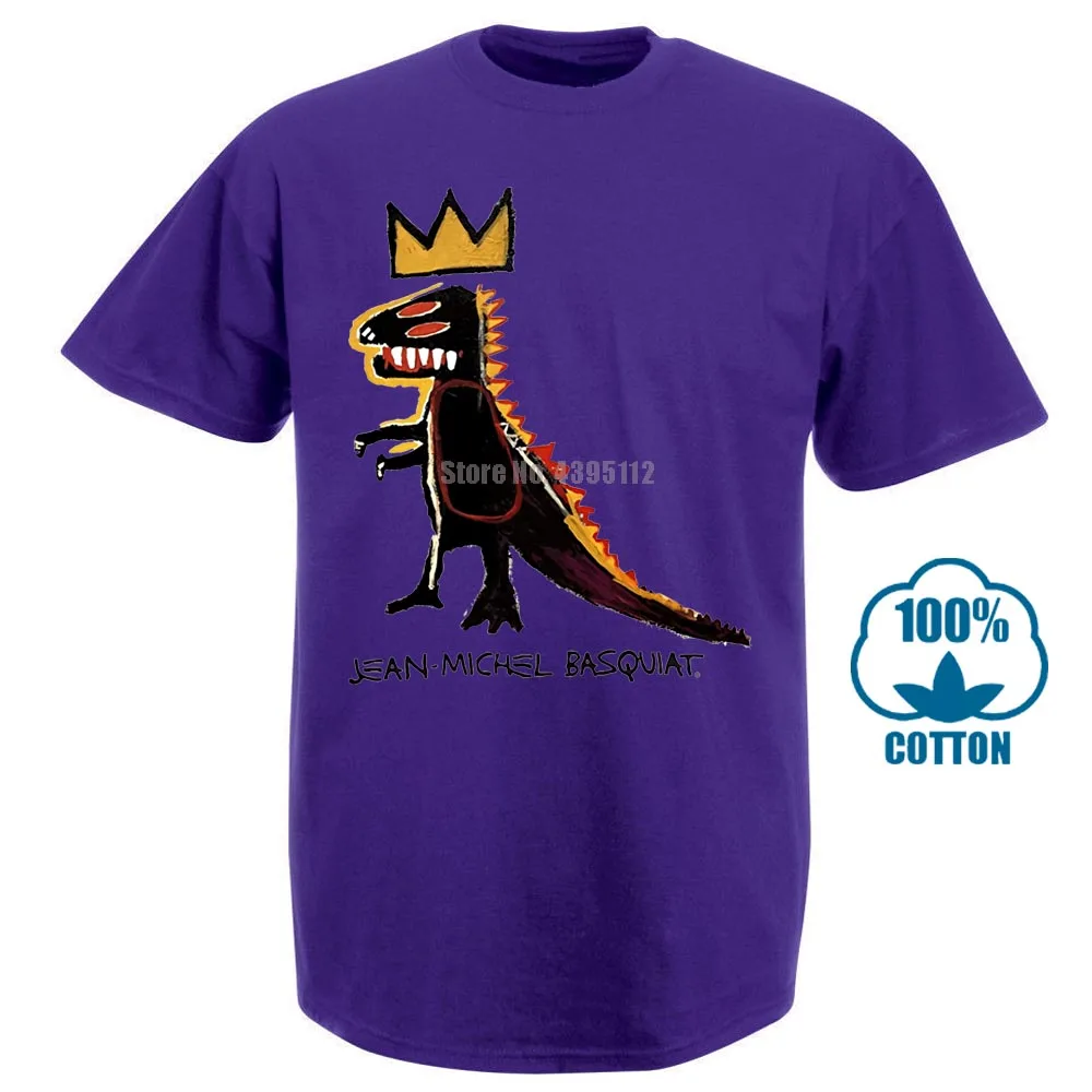 Фиолетовый Мужская модная черная Хлопковая мужская футболка Basquiat Dinosaur Crown с забавным хлопковым коротким рукавом в летнем стиле хип-хоп 012632 - Цвет: Фиолетовый