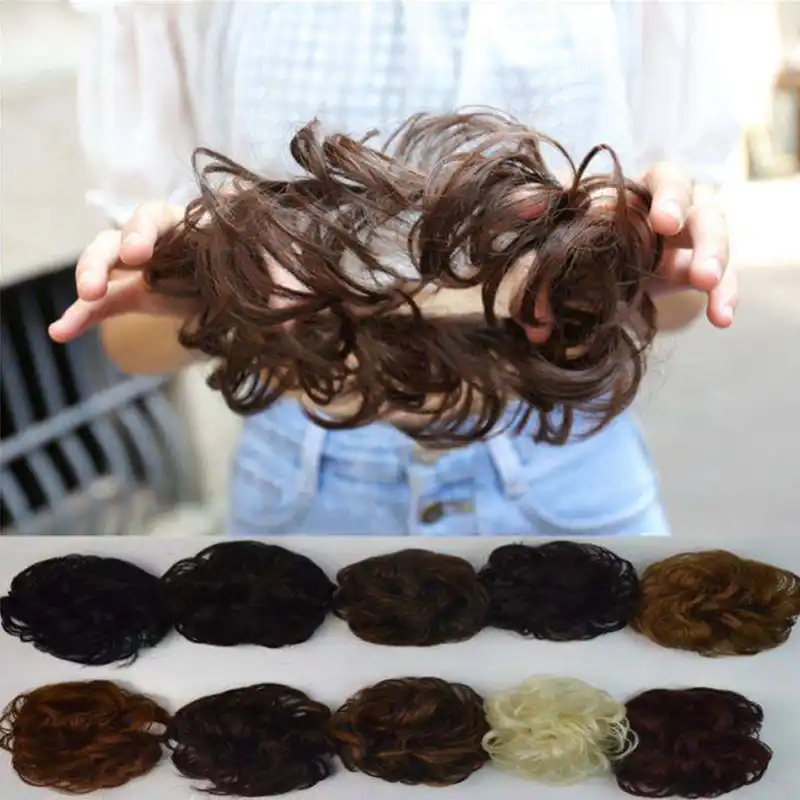 Natural Curly Messy Bun Hair Piece Scrunchie Real Human Look Hair