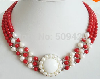 Бесплатная доставка&gt 3 ряда натуральный красный коралл белый жемчуг Подсолнух
