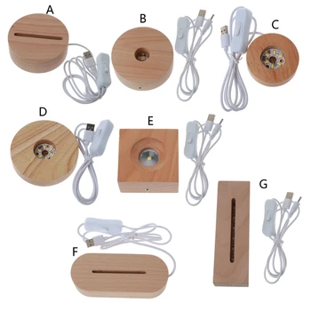 

Handmade Wood Rectangle Round Oval Shape LED Display Base Resin Art Ornament Wooden Night Lighted Base Stand Crafts
